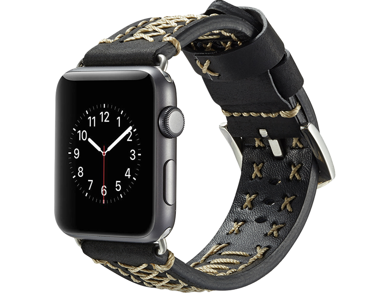 Viking læder rem til Apple Watch 1 / 2 / 3 / 4 / 5-Sort-38/40 mm